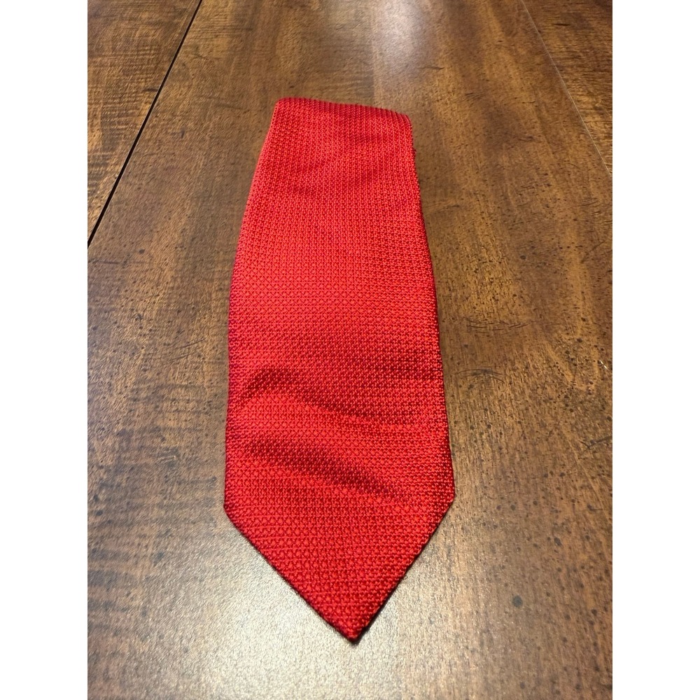 Gallery Collection Men's Red 100% Silk Solid Textured Tie Handmade USA